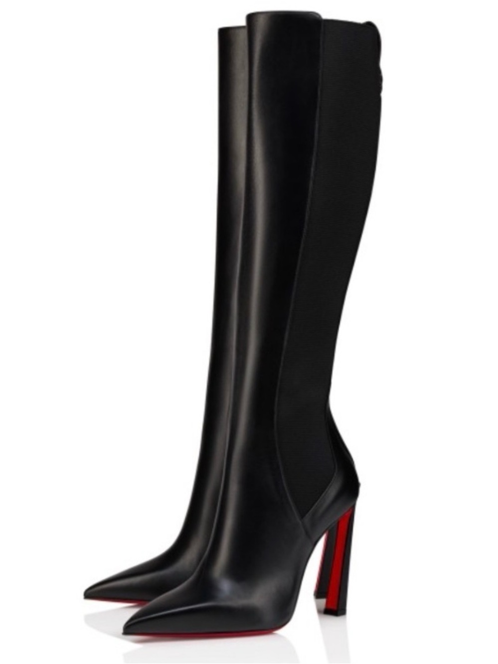Christian Louboutin Black Over-the-Knee Pointed-Toe Stiletto Boots with Red Sole